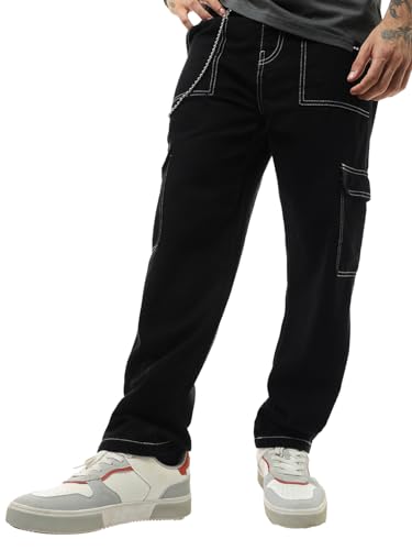 Image of Bewakoof Men Mid Rise Baggy Regular Fit Cargo Jeans|Cargo Jeans - Multi-Pocket Denim | Baggy Fit | Utility Streetwear
