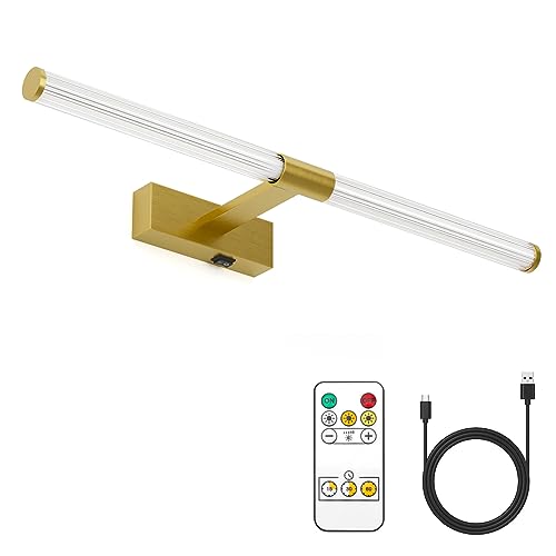 Coinmit Gold Wireless Picture Light, Battery Operated 23.6 Inches for Wall, Rechargeable With Remote for Display Art Work