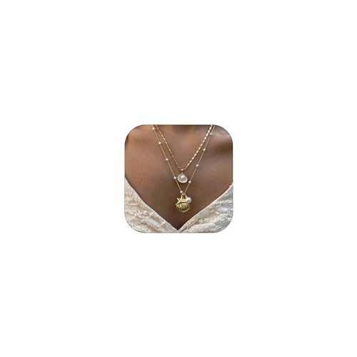 Kabwea Gold Muschelkette Layer Charm für Damen - Choker, Boho Kette,...