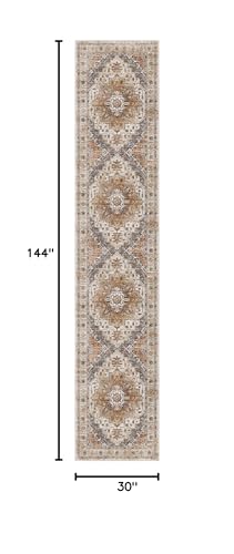 Madane Hallway Runner Rug 2'6''x12', Non Slip Vintage 12ft Runners for Hallways Washable Kitchen Rugs Soft Low Pile 2.5x12 ft Rug Runner for Laundry Room, Entryway and Bedroom, Turmeric/Grey