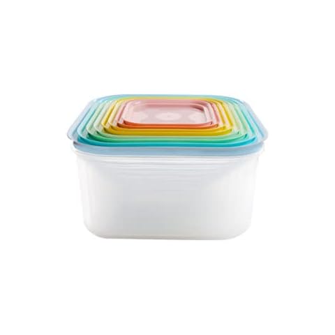 Greentainer Nesting Food Storage Container Set Plastic Containers with Lockable Lids Set Microwave Safe Freezer Containers, Multi-Color Cover