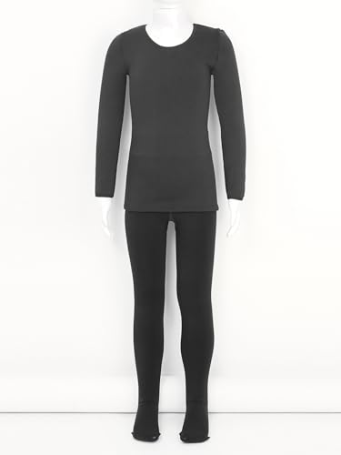 easyforever Kid Girl Thermal Underwear Set Dancewear Long Johns Tops With Leggings For Ballet Gymnastics Training Performance A Black 7-10 Years3