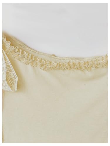 Verdusa Women's Bow Lace Ruched Ruffle Off The Shoulder Short Sleeve Asymmetrical Fitted T Shirts4