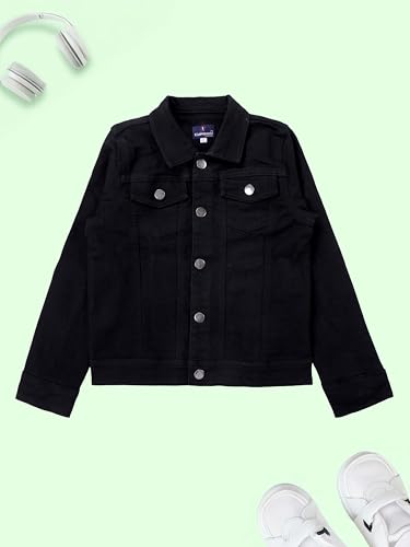 Image of KiddoPanti Boys Denim Jacket | Cotton Poly Blend with Spandex | Washed Denim, Full Sleeve | Button Closure & Front Flap Pockets | Collared Neck