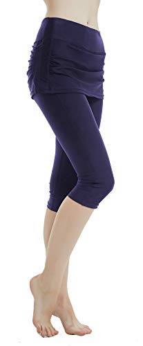 Ubestyle UPF 50+ Women Swim Skirted Capris Active Athleic Leggings with Skirt Rungning Skort Sun Protective (Navy, S)