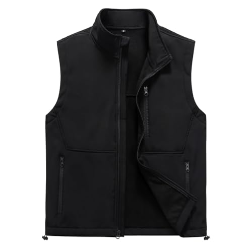 Msmsse Men's Winter Softshell Standing Collar Outerwear Sleeveless Jacket Lightweight Windproof Puffer Vests Black M