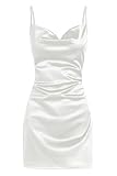 ZAFUL Women's Satin Sleeveless Spaghetti Strap Mini Dress Sexy Slip Cowl Neck Silky Cocktail Party Dresses(White-F, XS)