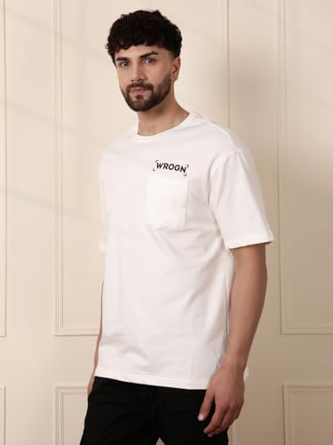 Image of WROGN Men's 220 GSM Pure Cotton T-Shirt | Abstract Graphic Print | Oversized Fit