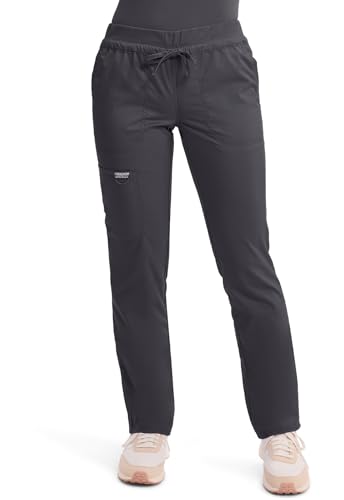 Cherokee Scrubs for Women Mid Rise Tapered Leg Drawstring Pant with 5 Pockets, Cargo Bottom with 2 Way Stretch Fabric - WW105, L, Pewter