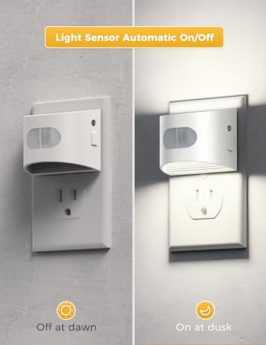 Image of L LOHAS LED Motion Sensor Night Light, Night Lights Plug into Wall, 2 Pack | Plug in Night Light with 30-100lm Adjustable Brightness, White Housing 5000K Daylight White