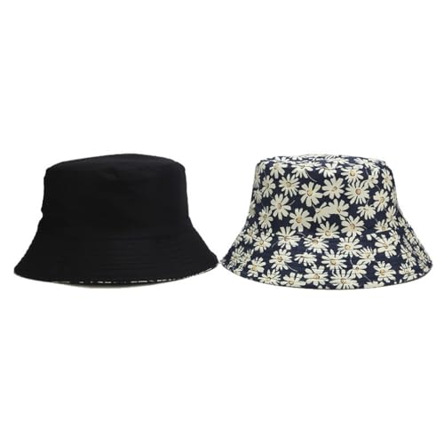 Image of Daisy Floral Print Bucket Hat for Women Men,Travel Sun Beach Cap,Unisex Fishing Outdoor Boonie