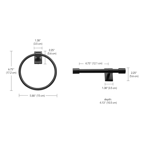Image of GLOBE Electric 63000057 3-Piece All-in-One Bathroom Set, Matte Black, 15 inch 2-Light Vanity Light, Clear Glass Shades, Toilet Paper Holder, Towel Ring, Bathroom Lights Over Mirror, Powder Room Lighting