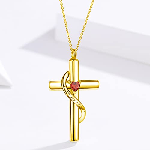SOULMEET Crystal Cross Necklace for Ashes Gold Plated Silver I Love You Forever Birthstone July Cross Urn Necklaces for Ashes Keepsake Cremation Jewelry for Pet Human Ashes - Image 3