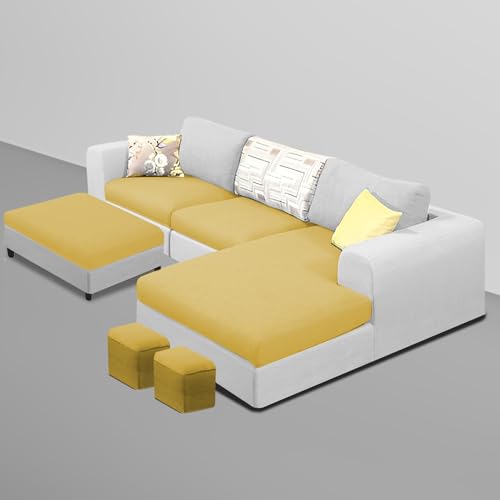 Image of Koza RHS 4 Seater L Shape Sofa Set with Center Table for Living Room (Yellow Grey Fabric) Premium Fabric Sofa