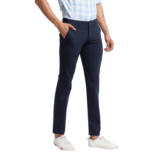 Image of Parx Men's Cotton Blend Solid Pattern Low Rise Tapered Fit Flat Front Casual Trouser