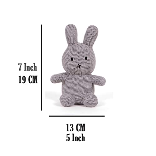 Image of Pluchi Cotton Knitted Grey Bobby Bunny Soft Toy for Babies & Kids 19cm x 13cm