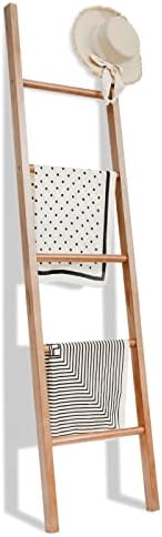 FUIN 6ft Wooden Blanket Ladder Farmhouse Decorative Wall Leaning Rack Holder Display Throw Quilt Rustic Towel Ladder for Bathroom, Light Brown