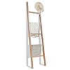 FUIN 6ft Wooden Blanket Ladder Farmhouse Decorative Wall Leaning Rack Holder Display Throw Quilt Rustic Towel Ladder for Bathroom, Light Brown