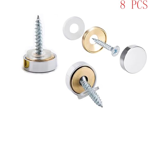 Tornillo espejo de cobre macizo, tapa decorativa, tornillo para anuncio de vidrio, acabado plata pulida 12mm - (8 piezas) miniatura 3