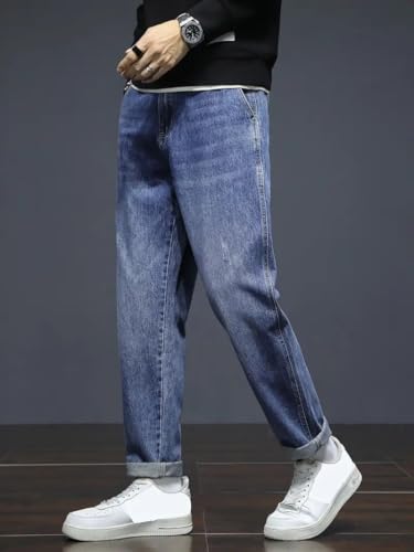 Image of Men's Loose Fit Denim Jeans | Mid Rise Straight Baggy Fit | Stretchable Casual Streetwear Jeans for Men