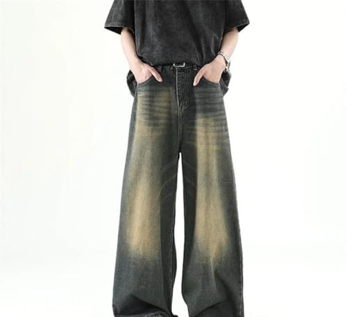 Men Wide Leg Jeans Vintage Wash Straight Casual Loose Fit Denim Pants Korean Streetwear Trousers3