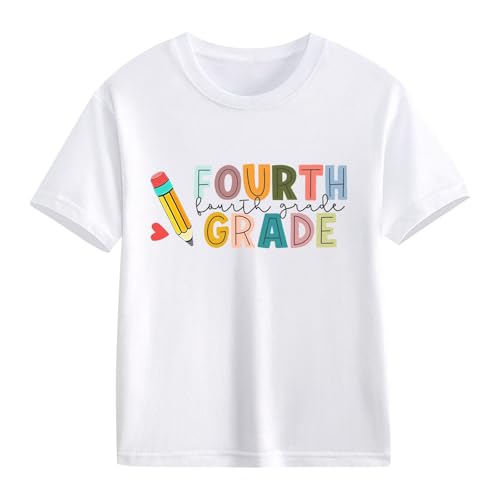 Girls Back to School Short Sleeve Graphic T-Shirts, Cute Pattern Forth Grade Tee Shirt First Day of School Clothes2