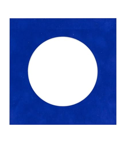 6x6 Mat Bevel Cut for 3x3 Photos - Precut Royal Blue Suede Circle Shaped Photo Mat Board Opening - Acid Free Matte to Protect Your Pictures - Bevel Cut for Family Photos, Pack of 1 Matboard Show Kit