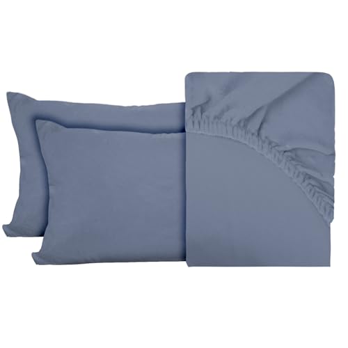 BESCH Sábanas Bajeras Térmica Terciopelo de Cristal Ajustable de 4 Piezas 135x200+25cm + 2 Fundas Almohada de 50x75cm - Bajera Pólar Felpa, Súper Suave y Acogedora (Azul, Cama Matrimonio de 135)