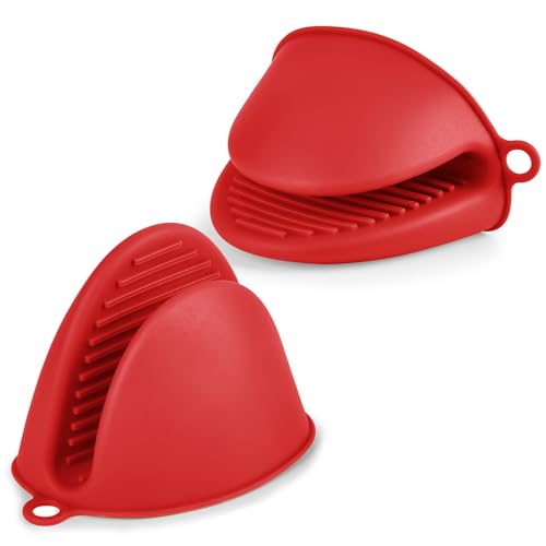 AUAUY Presine Silicone da Cucina, 2 Pezzi Mini Guanto da Forno Antiscivolo, Silicone Guanti per Forno, Presine per Le Pentole, Resistente al Calore, per Cottura e Grigliate ?Rosso?