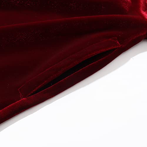 Noomelfish Girls 3/4 Sleeve Velvet Twirly Dress Casual Skater Dresses With Pockets, Wine Red, Size 7-8 Years #TOP5