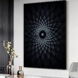 Tableau mandala noir toile motif floral géométrique décoration