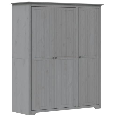 Teenpull Armario BODO gris 146 x 53,5 x 173 cm madera maciza de pino con barra para colgar y espacio de almacenamiento para dormitorio, estilo rústico moderno para armario y vestidor