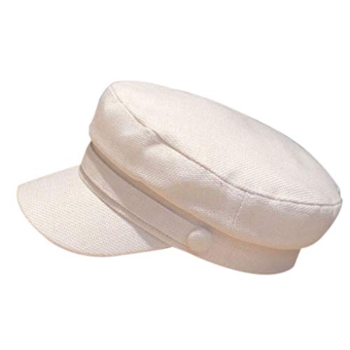 Siepificius Berretto da marinaio in cotone e lino, stile retrò, con parte superiore piatta, cappello da pescatore unisex, colore: cachi, Beige, as description