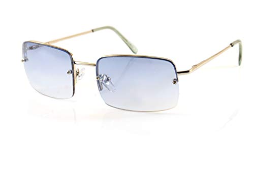 FBL Minimalist Medium Rectangular Sunglasses Clear Eyewear Spring Hinge A173 A174 (Silver/Blue)