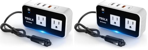 Image of YSOLX 200W Car Power Inverter 12V to 110V for Vehicles, Car Plug Adapter Outlet with 4 USB Fast Charger, Car Charger Cigarette Lighter Adapter for Phone, Laptop on Road Trip (Pack of 2)