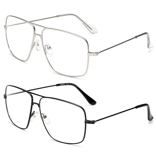 Image of Dollger Oversized Blue Light Glasses for Men Classic Clear Lens Non Prescription Metal Aviator Square Frame Glasses Women