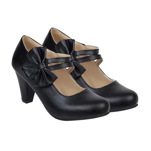Chaussures à talons hauts épais avec nœud noir élégant et talon compensé de 6 cm