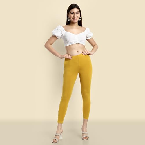 Image of ONE SKY Women Ankle Length Leggings | Premium Cotton Modal Spandex Blend | High Waist Stretchable & Bio-Washed Fabric | Colour-Lock | Ethnic Leggings for Women