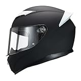 JQF Gear Full Face Motorcycle Helmet WS-607 DOT Approved Motorbike Racing Street Bike Helmets for Adults with Visor (Flat Black W, M)