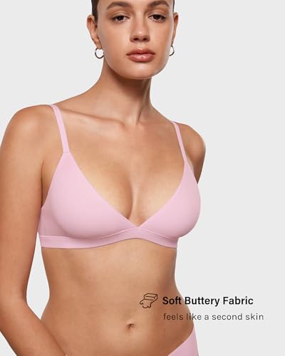 Image of INLYRIC Women's Inbarely Triangle Bralette Plunge Unlined Seamless Bra No Underwire Sexy Comfortable Everyday