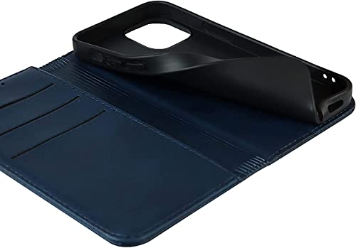 Étui de luxe pour iPhone 14 en cuir PU bleu2 avec finitions de qualité