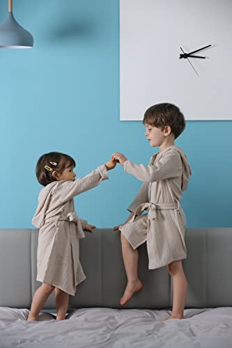 Image of TADO MUSLIN Organic Cotton Toddler Bathrobe, Soft and Breathable Baby Robe for Kid, Boy& Girl Hooded Robe Muslin