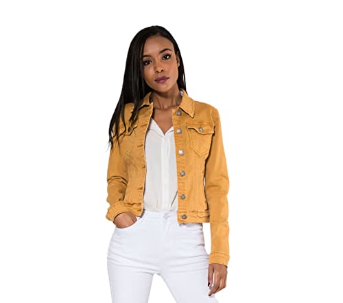 Nina Carter J212 Veste en jean pour femme - Effet délavé léger - Veste décontractée en denim, Couleur moutarde (J212-4n), M