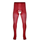 TiaoBug Herren Strumpfhose Ouvert Pantyhose Glanz Männer Reizwäsche transparent Unterhosen lang Leggings Tights Strech Hose Rot Einheitsgröße