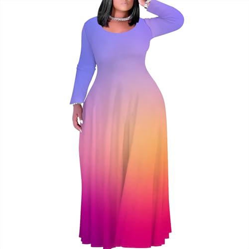 Image of PinkPatty Women's Plus Size Long Sleeve Maxi Dresses T Shirt Boho Fall Dress with Pockets