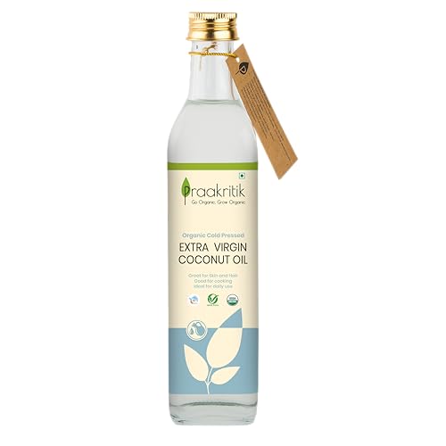 Image of Praakritik Organic Cold Pressed Extra Virgin Coconut Oil 500ml, Pure,Natural & Chemical-Free,nariyal tel, Ideal for Cooking, Skin & Hair, Baby Massage