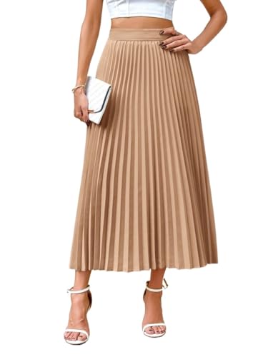Women's Elegant Solid High Waist Long Pleated Elegant A-Line Skirt Long Skirts