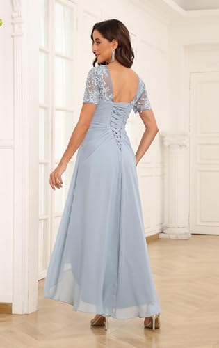 Mother of The Bride Dresses Chiffon Lace Applique Formal Evening Gown V Neck Wedding Guest Dress2