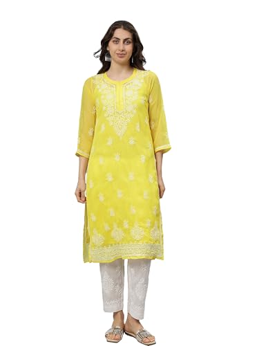 Image of Seva Chikan Hand Embroidered Lucknowi Chikankari Georgette Kurta with Inner Slip SCL4711
