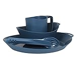 Lifeventure Ellipse Reusable 4-Piece Tableware Set: Knife/Fork/Spoon, Plate, Bowl, Mug for Camping, Travel & Outdoor - Navy